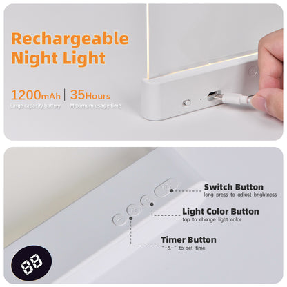 Acrylic Flat Book Night Light,Wear-Resistant Lens USB Charging Reading Lamp for Bedroom