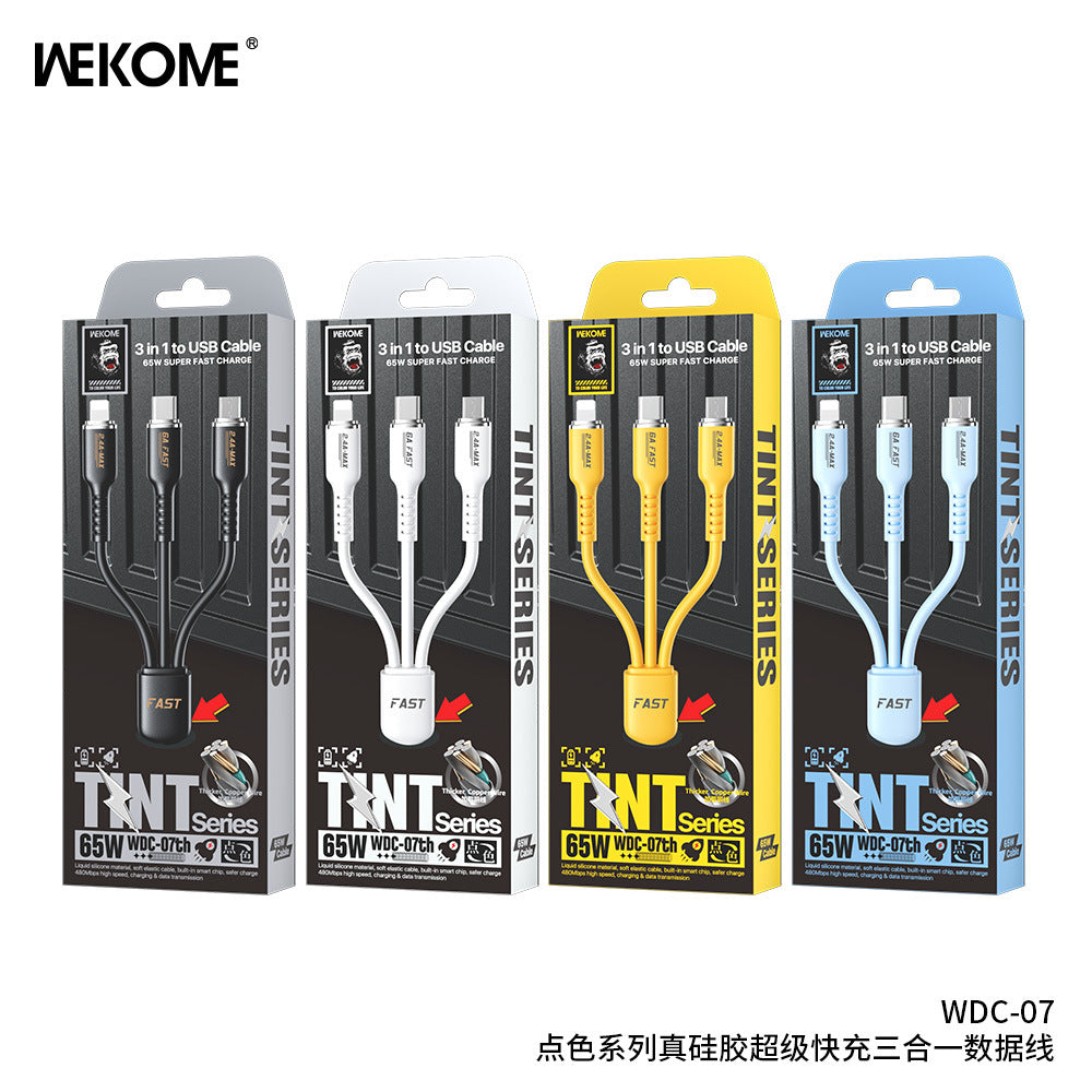 WEKOME  Cable Elastic Genuine Silicone Super Fast Charging Data Cable 3 in 1