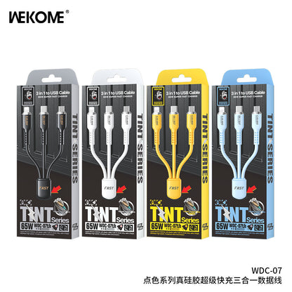 WEKOME  Cable Elastic Genuine Silicone Super Fast Charging Data Cable 3 in 1