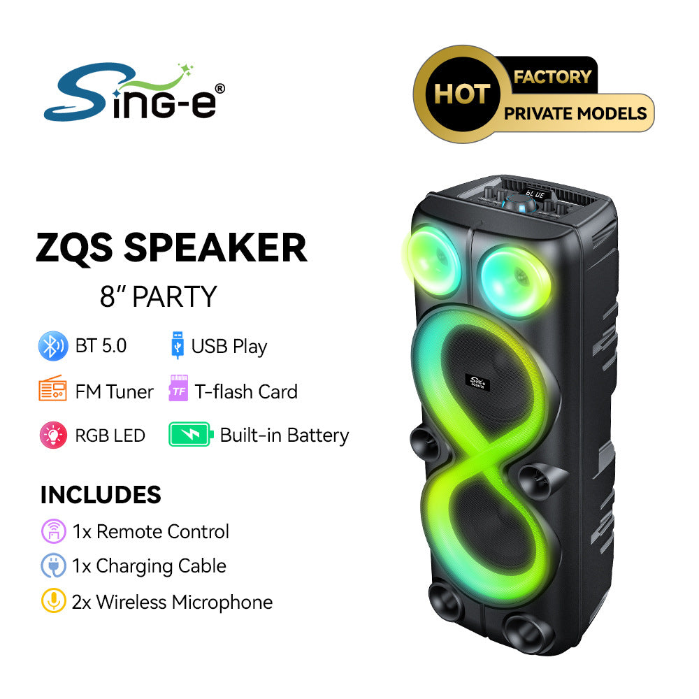 ZQS8238 Dual 8-inch Wireless Karaoke Smart Bluetooth Speaker Subwoofer Dual Wireless Mai Family Party RGB Speaker