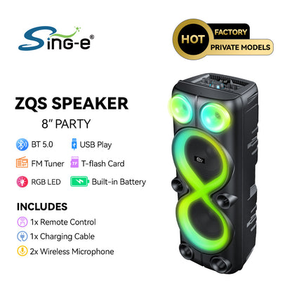 ZQS8238 Dual 8-inch Wireless Karaoke Smart Bluetooth Speaker Subwoofer Dual Wireless Mai Family Party RGB Speaker