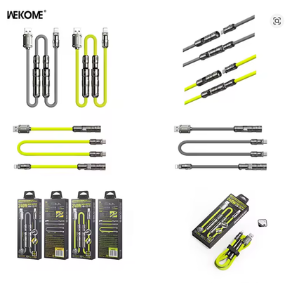 WEKOME 65W Fast Charging Data Line Universal Conversion Mecha One 3 Silicone Splicing Six-in-One Mobile Phone Charging Cable