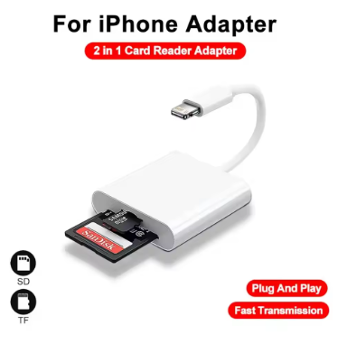 2-in-1 Lightning Flash Card Reader TF Reader 2-in1 Slot for iPhone/iPad, Suitable for Memory Card/Mini SD Card Adapter