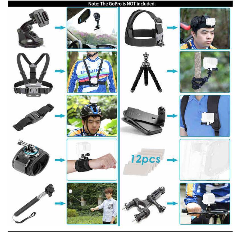 Accessories Kit for Gopro Hero13 12 11 10 9 8 7 6 5 Max Mount Session YI 4K SJCAM EKEN Osmo AKASO APEMAN Action Camera Accessory