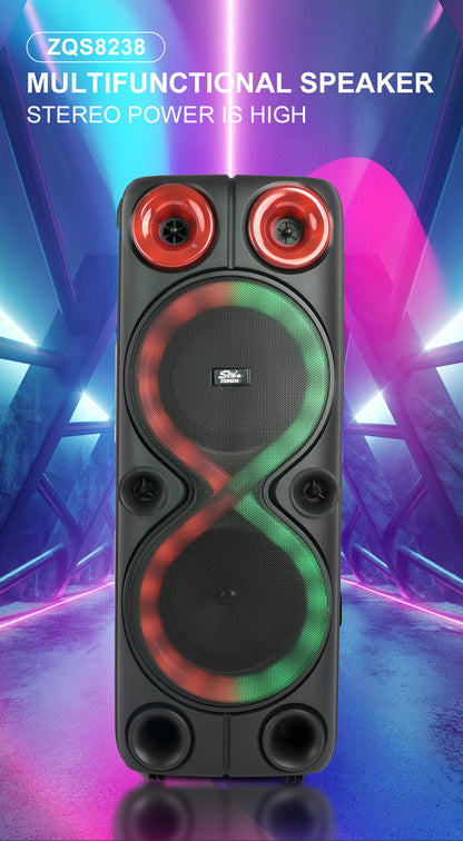 ZQS8238 Dual 8-inch Wireless Karaoke Smart Bluetooth Speaker Subwoofer Dual Wireless Mai Family Party RGB Speaker