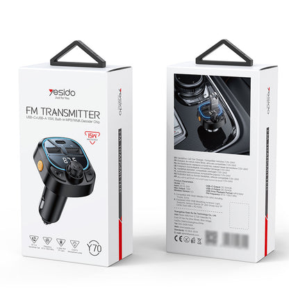Yesido FM Transmitter Hands-free PD Type-C Dual USB Wireless Speaker MP3 Player Charge Adapter Car Accessorie