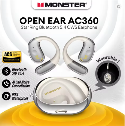 Monster AC360 TWS Wireless Open End Earphones HiFi Sounds OWS Bluetooth 5.4 Earbuds HD Call Bluetooth Headphone