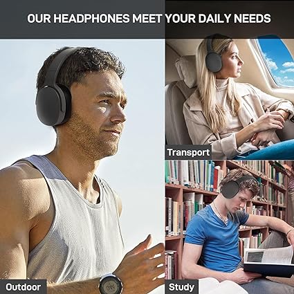 Headphones Bluetooth Over-Ear with Noise Cancelling, Low Latency, Foldable Design - 3D HiFi Stereo Headset for Travel, Home Office, Game Mode