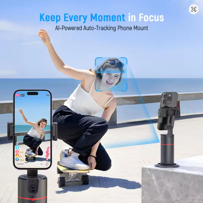 360° Auto Face Tracking Gimbal Detachable Phone Clip Gesture Control with Wireless Remote Compatible with Smartphones