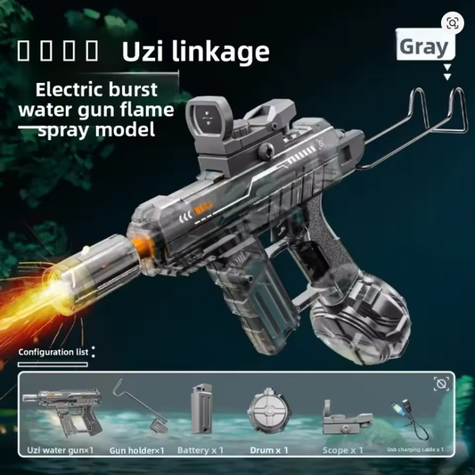UZI Electric Water Gun with Light Up Toys for Kids Summer Outdoor Shooting Game Toy Powerful Children Automatic Water Squirt Gun