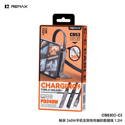 90°Elbow Foldable Phone Holder USB C Cable 240W Type C /Lightning Fast Charging Cable