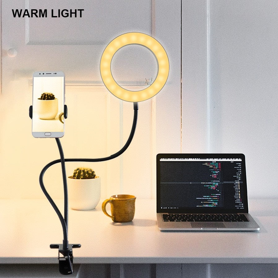 Adjustable LED Selfie Light with Phone Holder, Dual-Color Ring Light for Live Streaming and Beauty