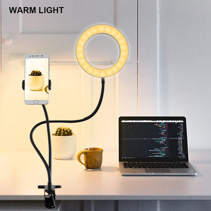 Adjustable LED Selfie Light with Phone Holder, Dual-Color Ring Light for Live Streaming and Beauty