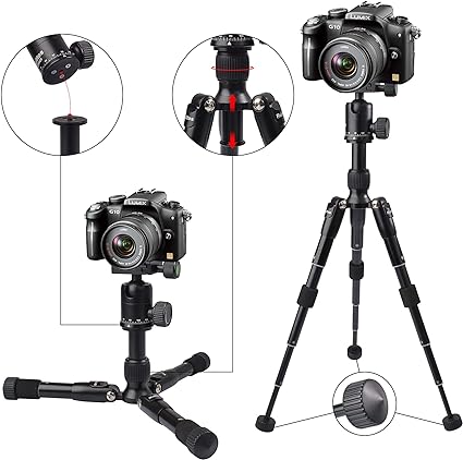 Mini Tripod, Tabletop Camera Tripod, 22inch High DSLR Travel Tripod, with 360 Degree Pan Ball Head, Aluminum Alloy