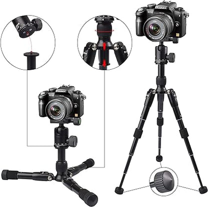 Mini Tripod, Tabletop Camera Tripod, 22inch High DSLR Travel Tripod, with 360 Degree Pan Ball Head, Aluminum Alloy