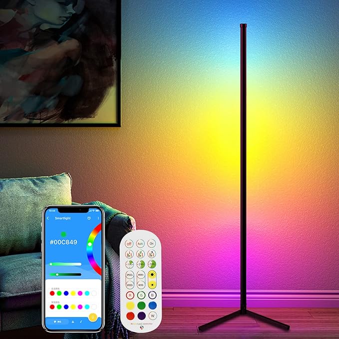 LED Magic Floor Lamp with with Remote/Music Sync and DIY Colors, Color Changing Ambiance Lamp for Living Room Bedroom Gaming Room