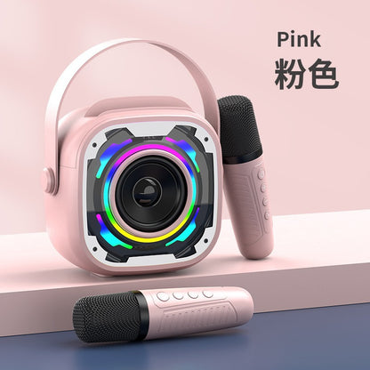 Karaoke Machine Portable Microphone and Speaker Handheld Singing Devices with Handle and RGB Lights Music Amplifier for Home