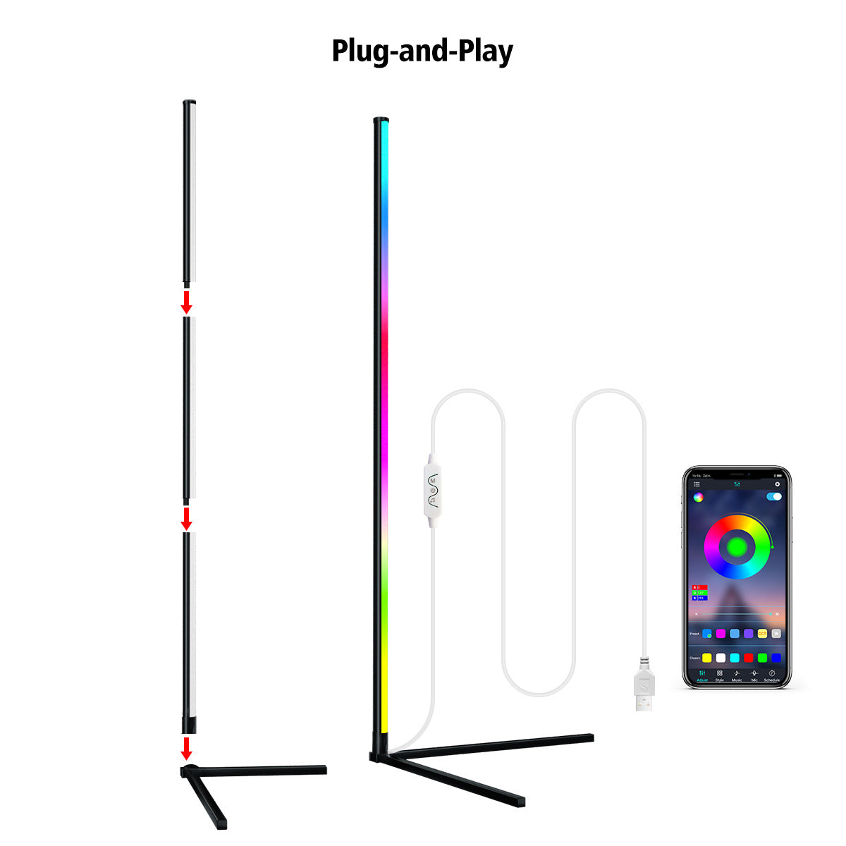 LED Magic Floor Lamp with with Remote/Music Sync and DIY Colors, Color Changing Ambiance Lamp for Living Room Bedroom Gaming Room