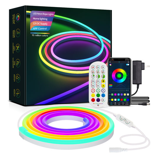 RGB Neon Rope Lights, LED Neon Rope Lights, 3M Music Light Strips for Gaming Rooms, 16 Million Colors, APP Control/WiFi Controller