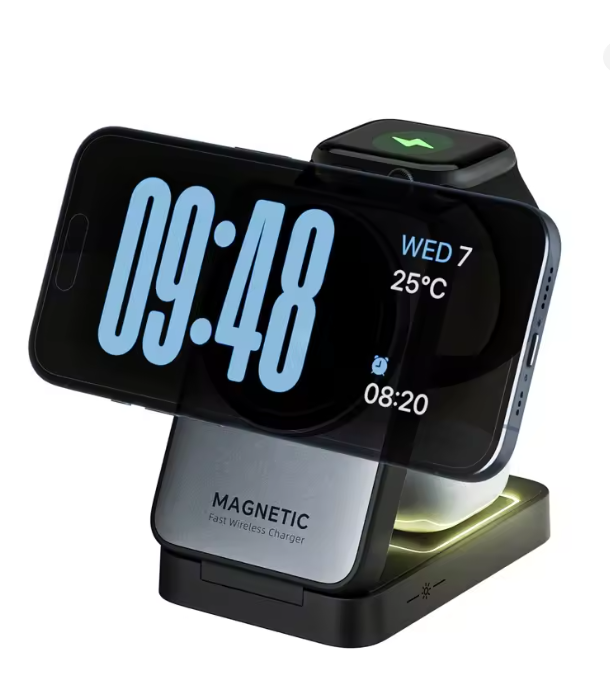 Foldable 3 In 1 Magnetic Wireless Charger Stand For Magsafe iPhone 17 16 15 14 13 12 Apple Watch 2-8 Airpods Pro Fast Charging Station
