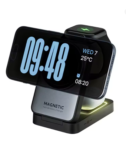 Foldable 3 In 1 Magnetic Wireless Charger Stand For Magsafe iPhone 17 16 15 14 13 12 Apple Watch 2-8 Airpods Pro Fast Charging Station