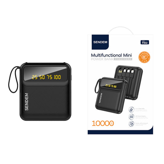 Mini Power Bank 10000mA with Cable  Micro/Lightning/Type-C Output