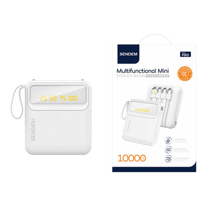 Mini Power Bank 10000mA with Cable  Micro/Lightning/Type-C Output