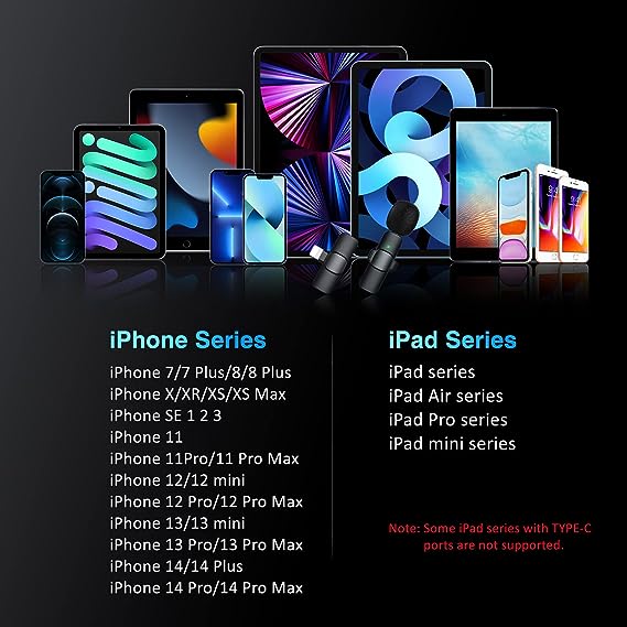 Mobile Plug-Play Wireless Lavalier Microphones for iPhone iPad Lightning