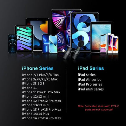 Mobile Plug-Play Wireless Lavalier Microphones for iPhone iPad Lightning
