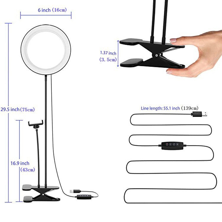 Adjustable LED Selfie Light with Phone Holder, Dual-Color Ring Light for Live Streaming and Beauty