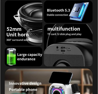 Karaoke Machine Portable Microphone and Speaker Handheld Singing Devices with Handle and RGB Lights Music Amplifier for Home