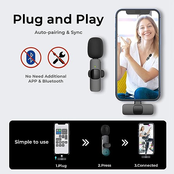 Mobile Plug-Play Wireless Lavalier Microphones for iPhone iPad Lightning
