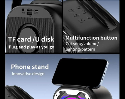 Karaoke Machine Portable Microphone and Speaker Handheld Singing Devices with Handle and RGB Lights Music Amplifier for Home