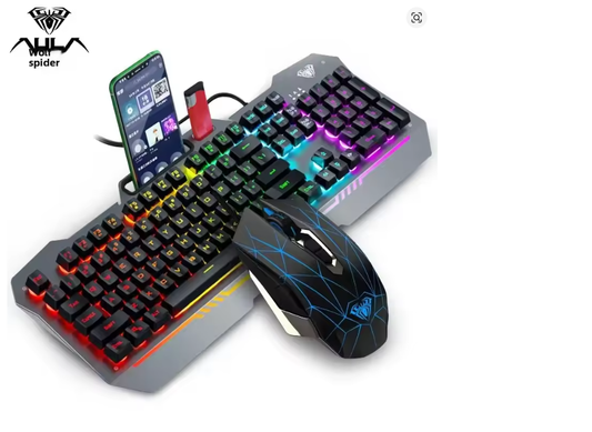 Wolf Spider T101 Metal Floating Game Mechanical Feel Keyboard Mouse Set cable conection