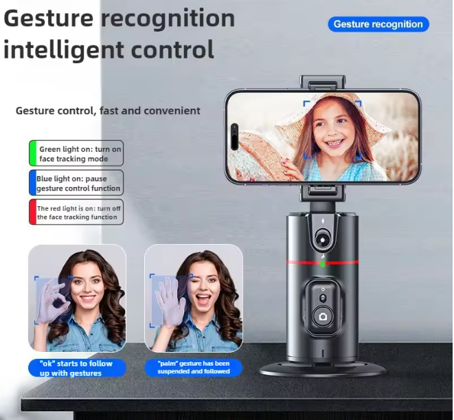 360° Auto Face Tracking Gimbal Detachable Phone Clip Gesture Control with Wireless Remote Compatible with Smartphones