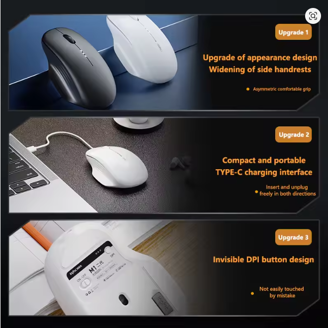 Inphic M1 Second-generation 2.4G Wireless Mouse Type-C Rechargeable Silent Office Mouse Ergonomics Battery Level Display