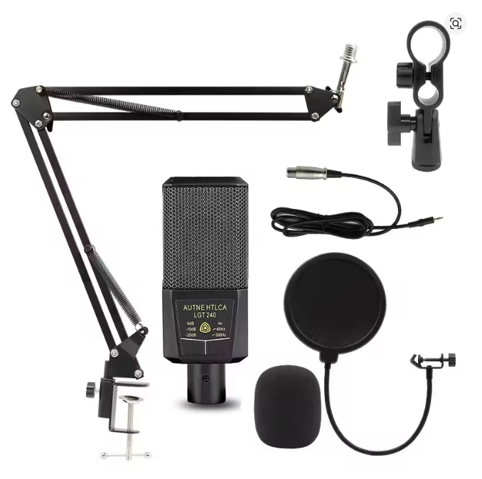 Condenser Microphone with Stand Shockproof Full Set of Voice Network Large Diaphragm Microphone
