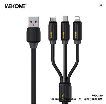 WEKOME  Cable Elastic Genuine Silicone Super Fast Charging Data Cable 3 in 1