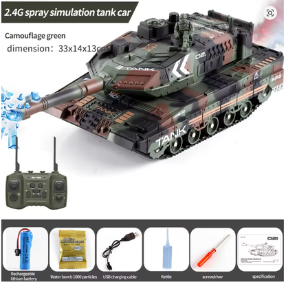 RC Tank Shoot Bullet Spray Fog Remote Control Tracked Simulation Tank LED Light 330° Rotation Barrel War Armored RC Vehicle Toys