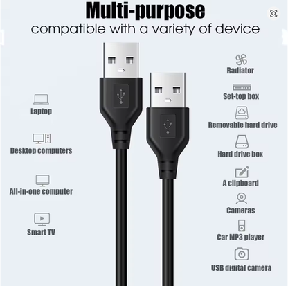 Double USB Computer Extension Cable USB 2.0 Type A Male to A Male Cable Hi-Speed 480 Mbps Black Data Line Cables
