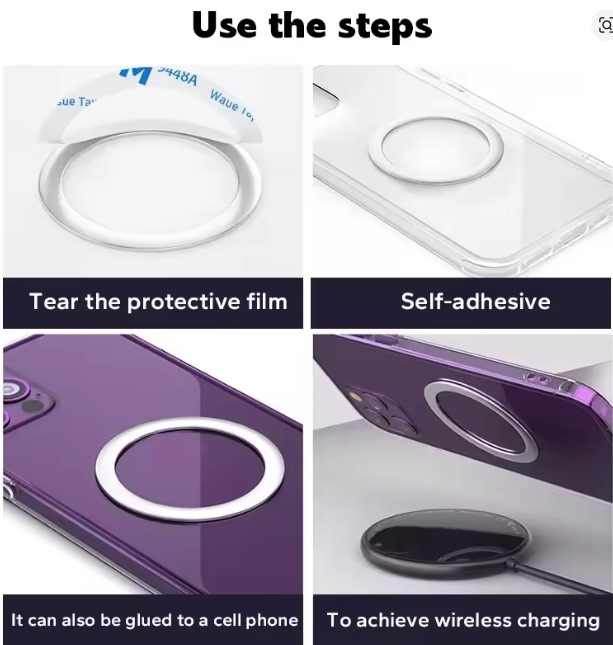 Stainless Steel Universal Magnetic Metal Plate Ring For Magsafe Wireless Charger Iron Sheet Sticker Magnet Car Phone Holder