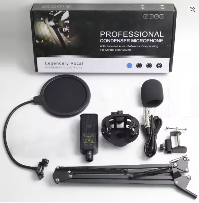 Condenser Microphone with Stand Shockproof Full Set of Voice Network Large Diaphragm Microphone