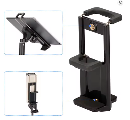 2 In 1 Universal Tablet Phone 1/4" Tripod Mount Clamp Holder Bracket Selfie Clip Stand