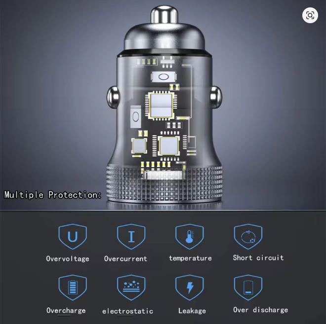 LED Car Charger Type C Fast USB Charger for iPhone 16 17 Car Charging Quick 3.0 Charge Smart Phone PD Charger