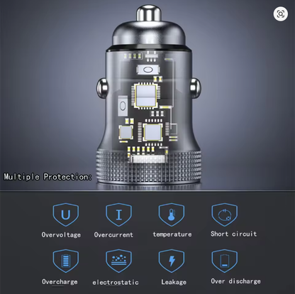 LED Car Charger Type C Fast USB Charger for iPhone 16 17 Car Charging Quick 3.0 Charge Smart Phone PD Charger