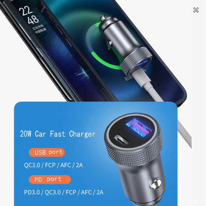 LED Car Charger Type C Fast USB Charger for iPhone 16 17 Car Charging Quick 3.0 Charge Smart Phone PD Charger