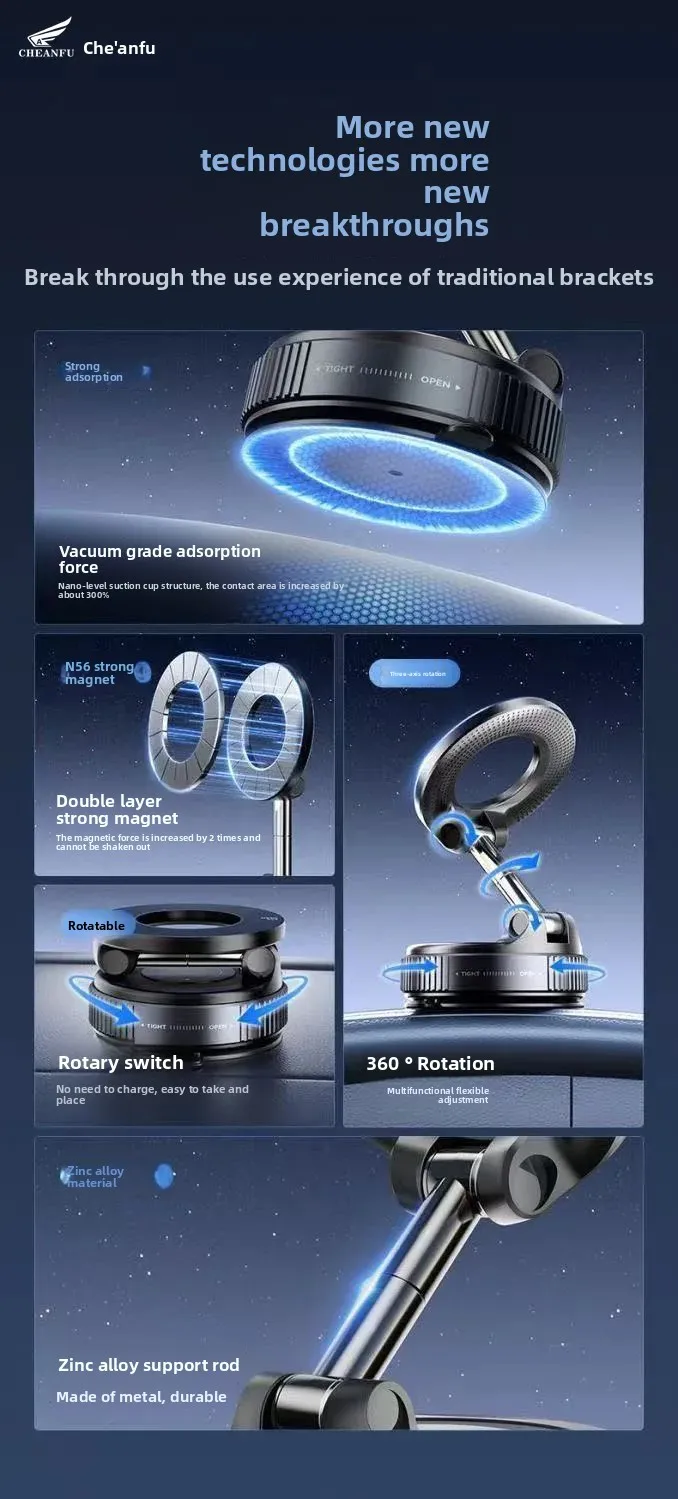 Foldable Magnetic Car Phone Holder Dual Suction Navigation Portable Universal Stand