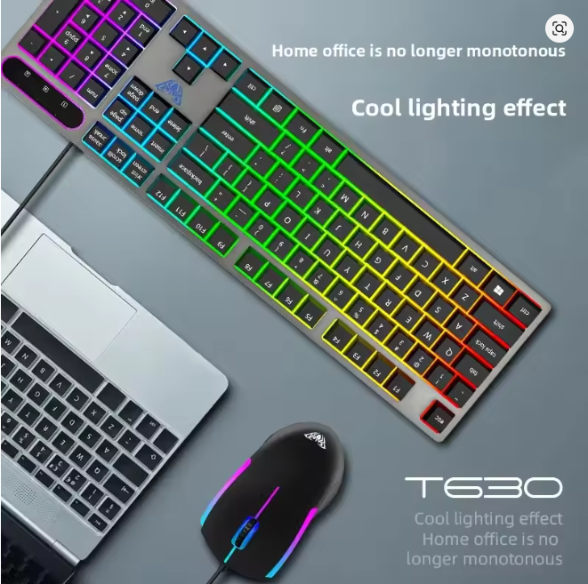 AULA Wolf Spider T630 Wired Gaming Esports Glowing Keyboard Mouse Set