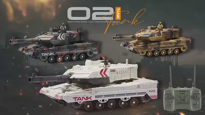 RC Tank Shoot Bullet Spray Fog Remote Control Tracked Simulation Tank LED Light 330° Rotation Barrel War Armored RC Vehicle Toys