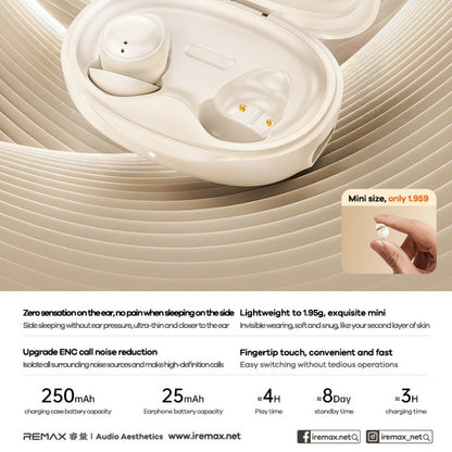 Remax TWS21 Sleep True Wireless Stereo Music Calling Headphones Zero Pressure for Side Sleepers Ultra-Thin: Only1.95g